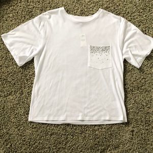 Express White T-Shirt w/ bejeweled pocket